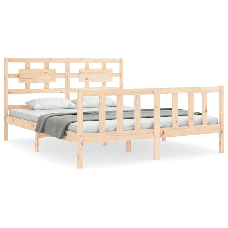 Foto van The living store bedframe massief grenenhout - 205.5 x 165.5 x 100 cm - multiplex lattenbodem - functioneel hoofd- en