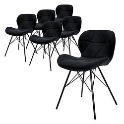 Foto van Ecd germany set van 6 eetkamerstoelen met rugleuning, zwart, keukenstoel met fluwelen bekleding, gestoffeerde stoel met
