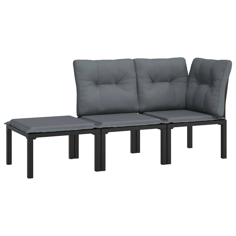 Foto van Vidaxl 3-delige loungeset met kussens poly rattan zwart en grijs