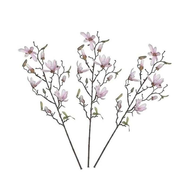 Foto van 3 stuks magnolia beverboom kunstbloemen takken 80 cm decoratie - kunstplanten