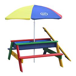 Foto van Axi nick picknicktafel / zandtafel / watertafel voor kinderen in regenboog kleuren met parasol multifunctionele