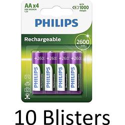 Foto van 40 stuks (10 blisters a 4 st) philips aa oplaadbare batterijen - 2500 mah