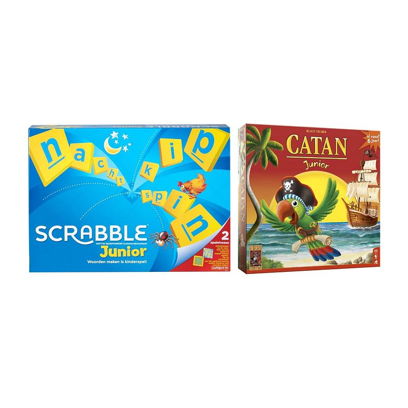 Foto van Spellenbundel - bordspel - 2 stuks - mattel scrabble junior & catan junior