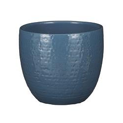 Foto van Plantenpot/bloempot carrie terracotta blauw glans met flakes patroon - d16/h14 cm - plantenpotten