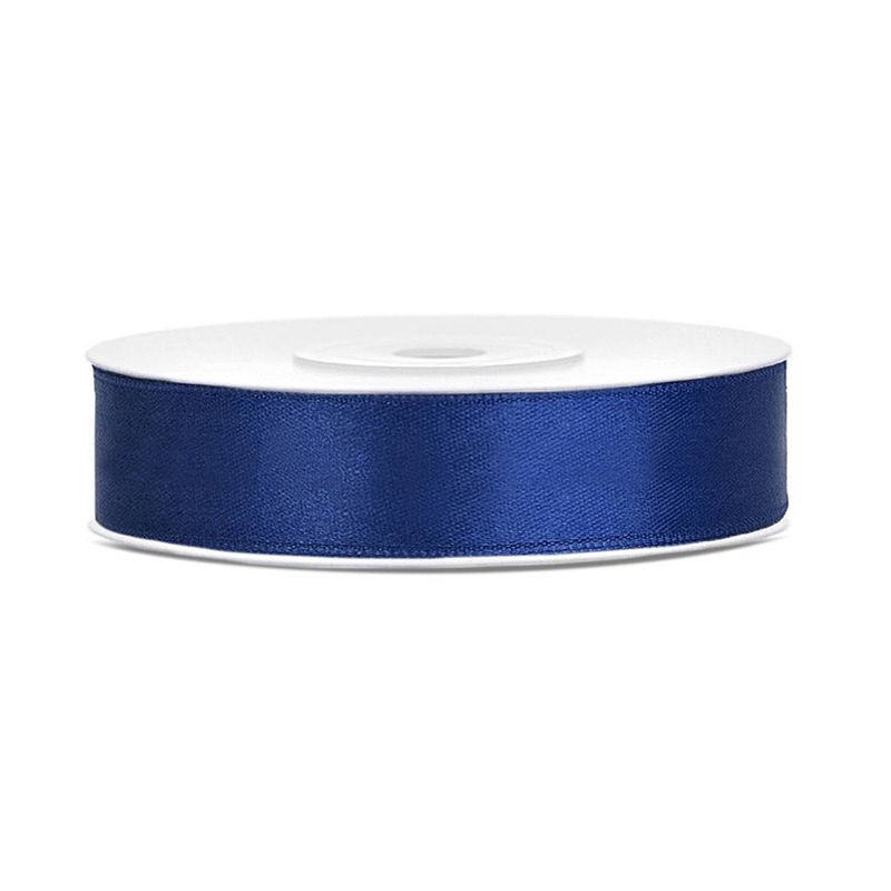 Foto van 1x hobby/decoratie donker blauw satijnen sierlinten 1,2 cm/12 mm x 25 meter - cadeaulinten