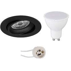 Foto van Led spot set - pragmi delton pro - gu10 fitting - inbouw rond - mat zwart - 4w - natuurlijk wit 4200k - kantelbaar -