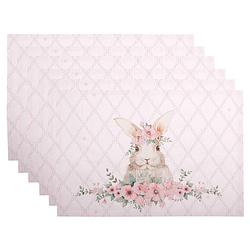Foto van Clayre & eef placemats set van 6 48x33 cm roze katoen konijn roze