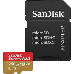 Foto van Sandisk extreme plus microsdxc 256 gb + sd adapter 200 mb/s 140 mb/s