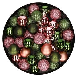 Foto van Kleine kunststof kerstversiering 40x stuks set en 3 cm kerstballen in het roze en groen - kerstbal