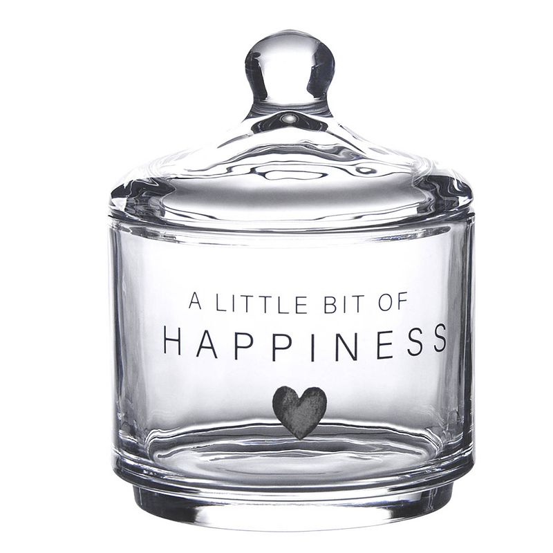 Foto van Clayre & eef voorraadpot deksel ø 10x13 cm glas rond hart a little bit of happiness voorraadbus bewaarpot opbergpot