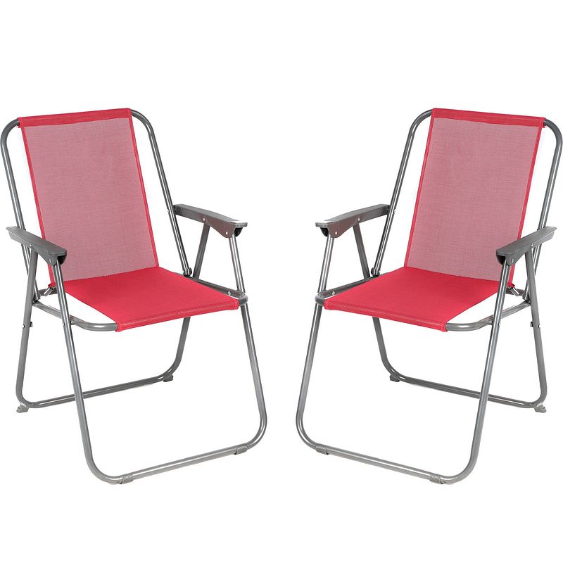 Foto van Sunnydays picnic camping/strand stoel - 2x - aluminium - inklapbaar - roze - l53 x b55 x h75 cm - campingstoelen