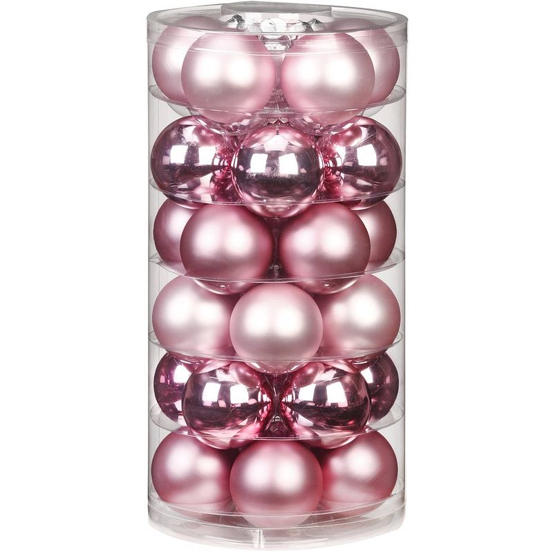 Foto van 30x stuks glazen kerstballen roze 6 cm glans en mat - kerstbal