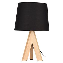 Foto van Tafellamp/schemerlampje zwarte kap en houten poten 29 cm - tafellampen