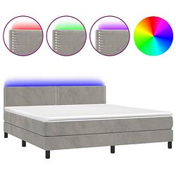 Foto van The living store boxspring - fluwelen bed met pocketvering matras - led-verlichting - 203x180x78/88 cm - lichtgrijs