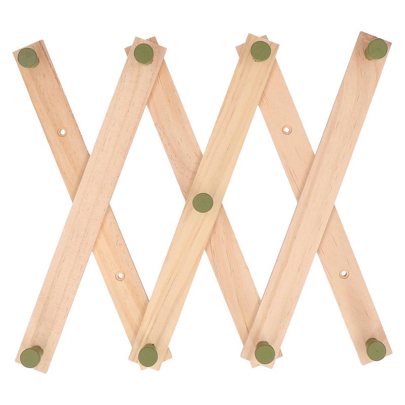 Foto van Kinderkamer deurhanger/kapstok verstelbaar - 9 groene haakjes - hout - 60 x 12 cm - kapstokken