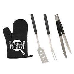 Foto van Bbq/barbecue gereedschap set 3-delig rvs met bbq handschoen masterchef - barbecuegereedschapset