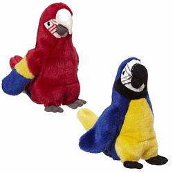 Foto van 2x pluche papegaaien knuffels rood en blauw 26 cm - vogel knuffels