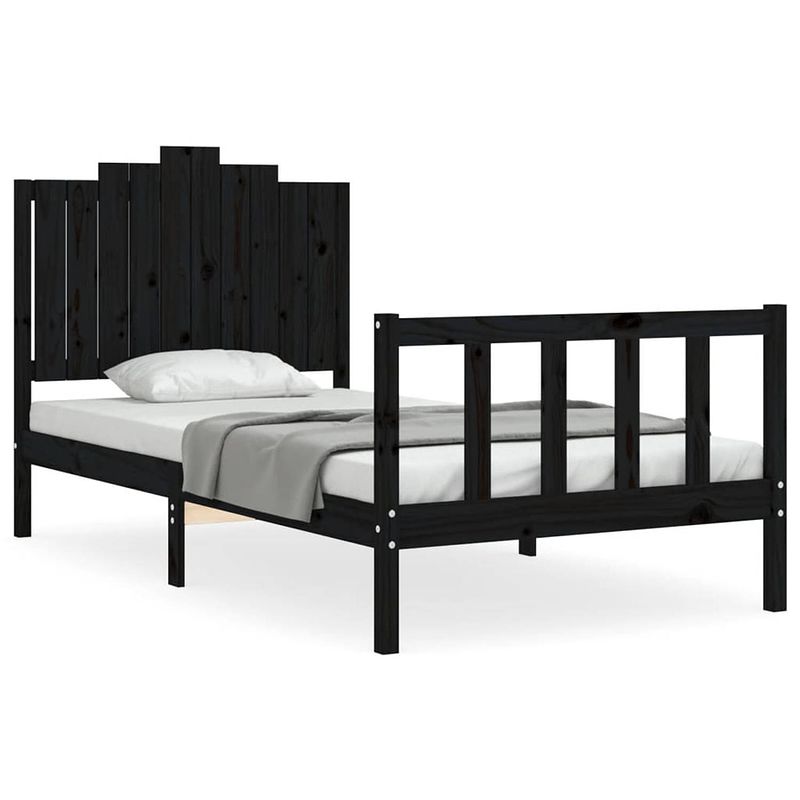 Foto van The living store bed grenenhout - massief - 205.5 x 105.5 x 110 cm - zwart