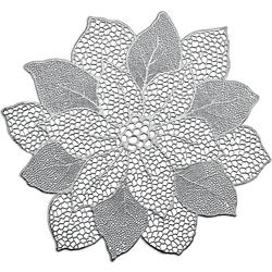 Foto van 1x placemats bloemen vorm - kunststof - 49 x 47 cm - zilver - placemats