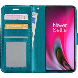 Foto van Basey oneplus nord 2 hoesje book case kunstleer cover hoes oneplus nord 2-turquoise