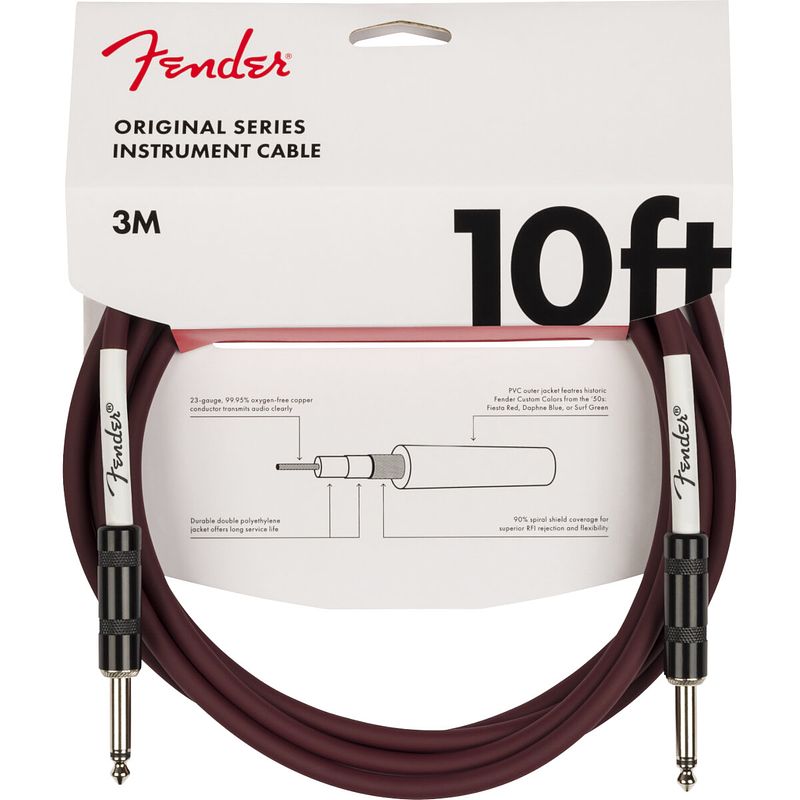 Foto van Fender original series instrument cable oxblood red 3 meter limited edition