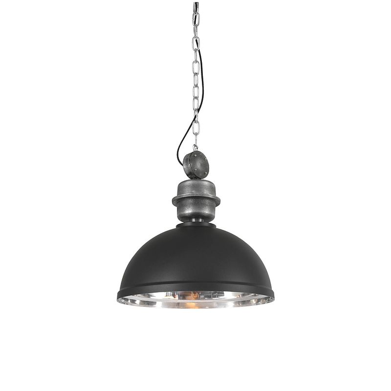 Foto van Industriële hanglamp - mexlite - metaal - industrieel - e27 - l: 40cm - voor binnen - woonkamer - eetkamer - zwart