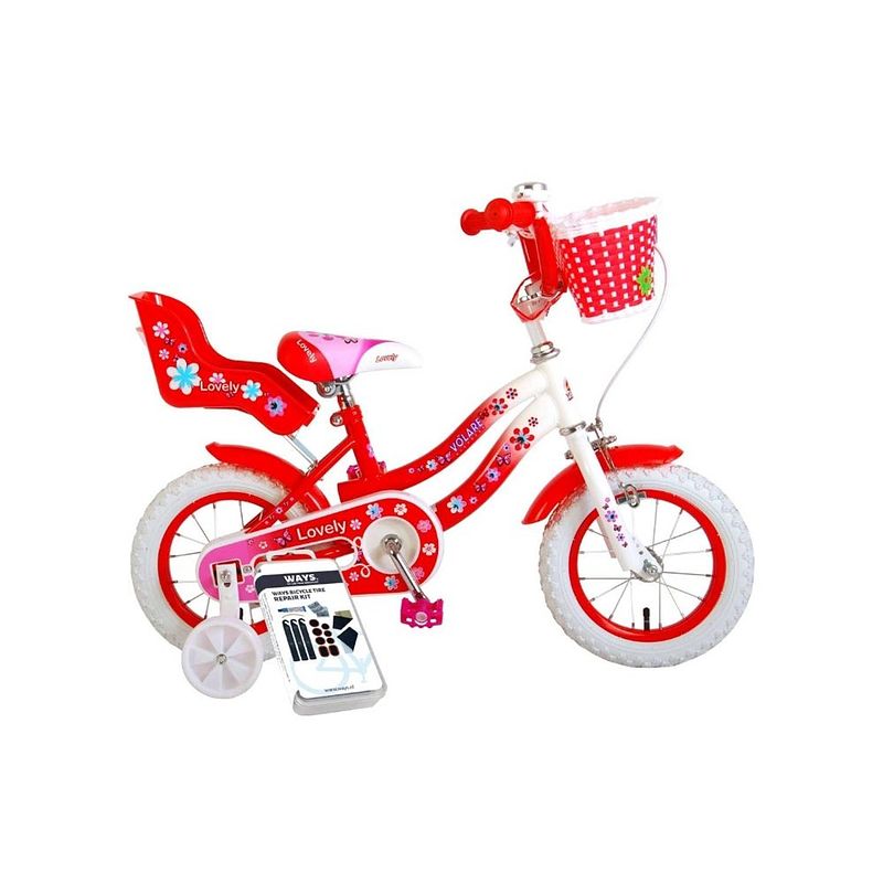 Foto van Volare kinderfiets lovely - 12 inch - rood/wit - inclusief ways bandenplakset