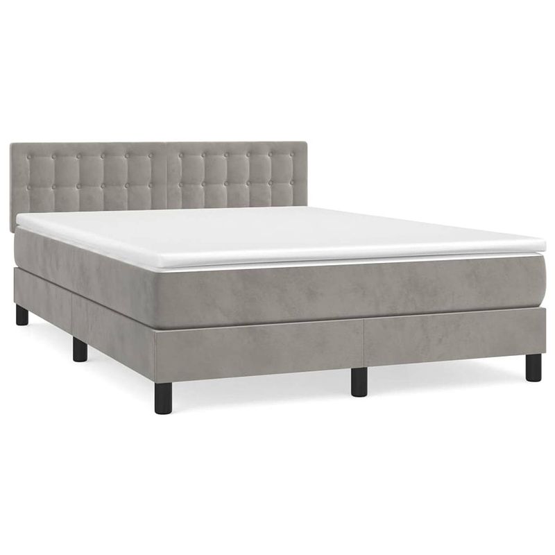 Foto van The living store boxspring met matras fluweel lichtgrijs 140x190 cm - bed