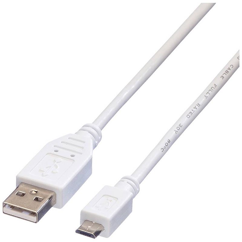 Foto van Value usb-kabel usb 2.0 usb-a stekker, usb-micro-b stekker 3.00 m wit afgeschermd 11.99.8755