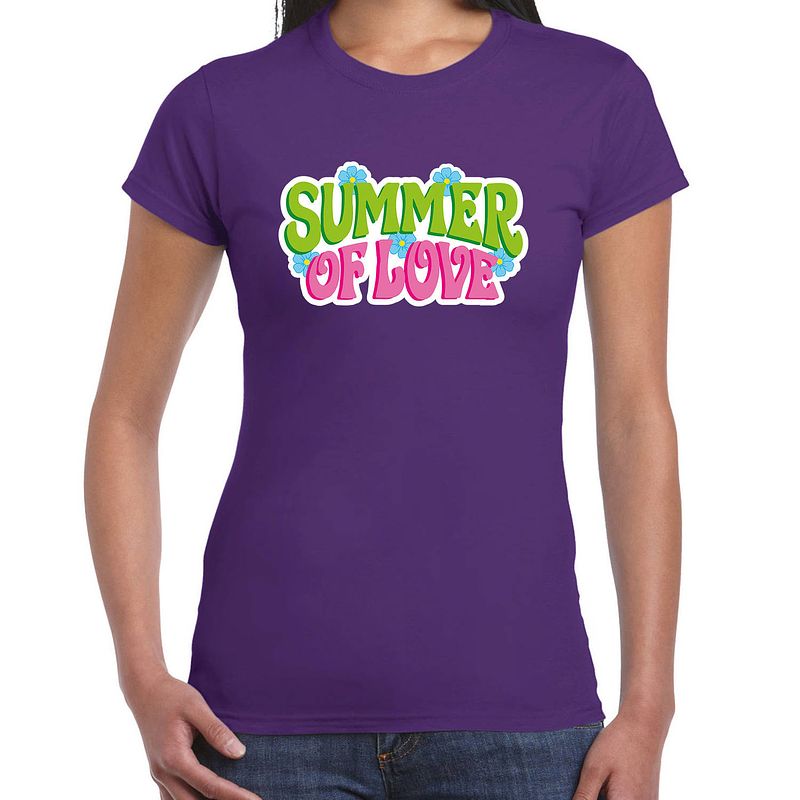 Foto van Toppers jaren 60 flower power summer of love verkleed shirt paars dames xs - feestshirts