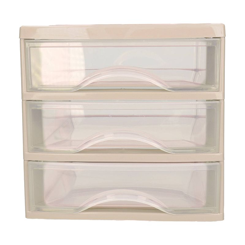 Foto van Plasticforte ladeblokje/bureau organizer 3x lades - taupe/transparant - l18 x b21 x h17 cm - ladeblok