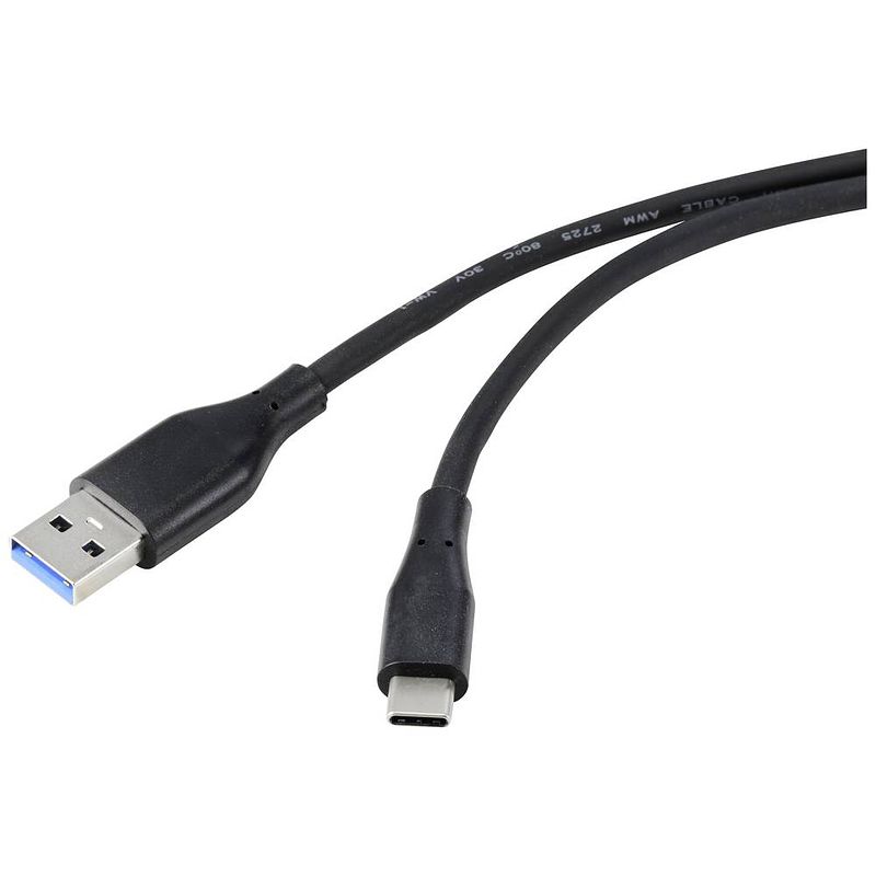 Foto van Renkforce usb-kabel usb 3.2 gen1 (usb 3.0 / usb 3.1 gen1) usb-c® stekker 3.00 m zwart pvc-mantel rf-4995178