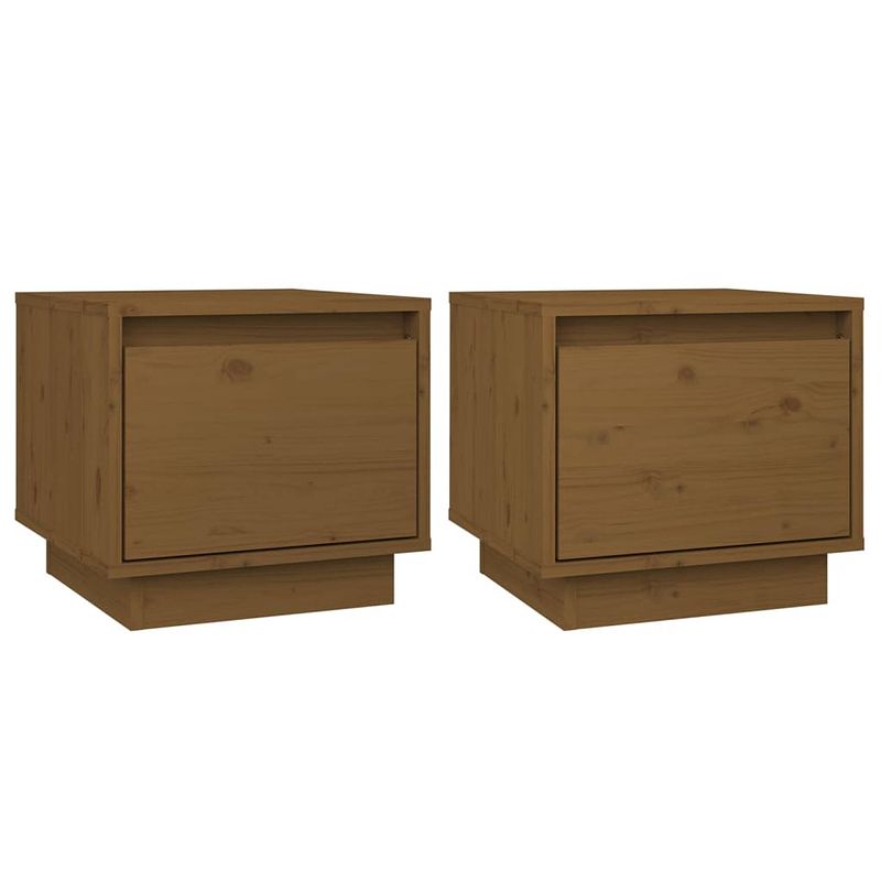 Foto van The living store houten bedkastjes - massief grenenhout - 35 x 34 x 32 cm - honingbruin