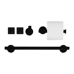 Foto van Quvio badkamer accessoires set (2x haakjes + toiletrolhouder + handdoekhouder) - 5 delig - rvs - zwart