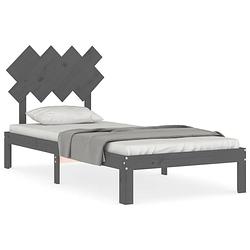 Foto van The living store houten bedframe - grijs - 203.5 x 93.5 x 81 cm - massief grenenhout - multiplex lattenbodem