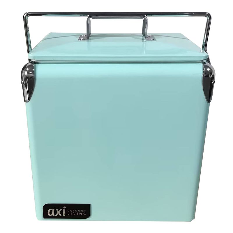 Foto van Axi retro mini cooler mint outdoor koeler / koelbox klein met afneembaar deksel & flesopener