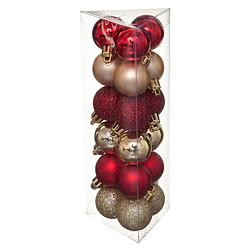 Foto van 18x stuks kerstballen rood/goud glans en mat kunststof 3 cm - kerstbal