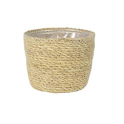 Foto van Plantenpot/bloempot van jute/zeegras diameter 15 cm en hoogte 12 cm creme beige - plantenpotten