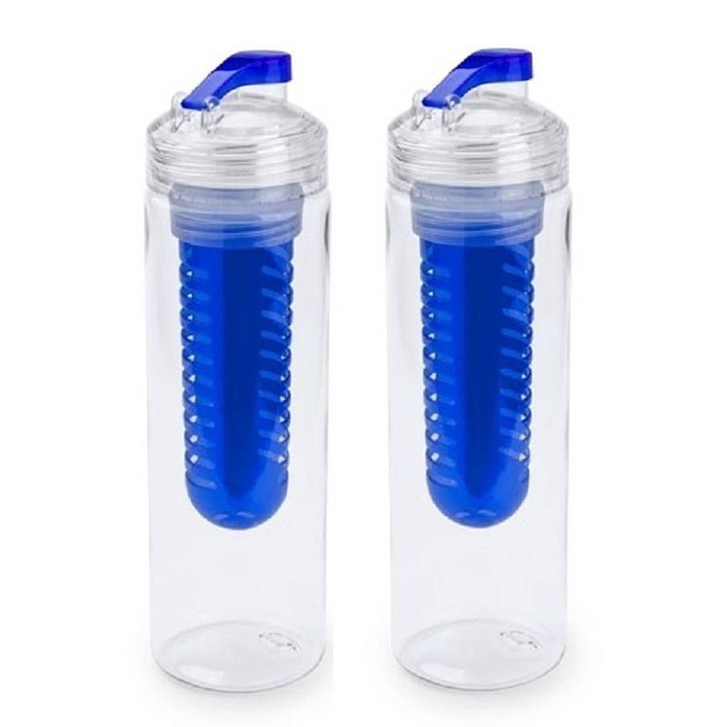 Foto van 2x drinkfles/waterfles met fruitfilter blauw 700 ml - drinkflessen
