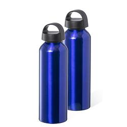 Foto van Bellatio design waterfles/drinkfles/sportfles - 2x - metallic blauw - aluminium - 800 ml - schroefdop - drinkflessen