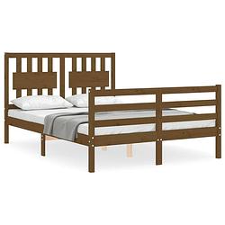 Foto van The living store bed vuren - bedframes - 195.5 x 125.5 x 100 cm - multiplex lattenbodem - honingbruin