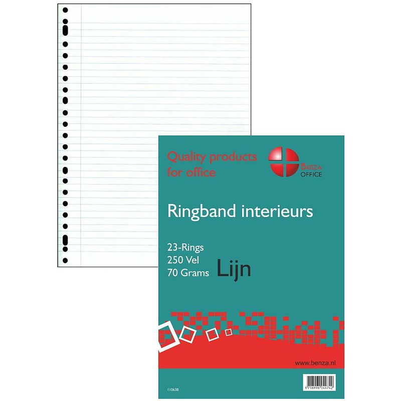 Foto van Benza - ringbandpapier a4 - schrijfpapier lijn - 23 ringen - 250 vel