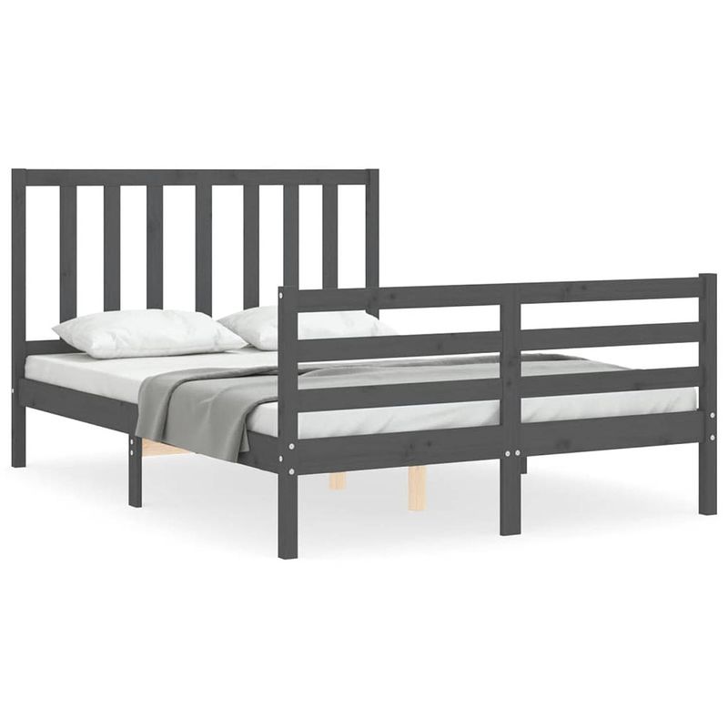 Foto van The living store grenenhouten bedframe - grijs - 205.5 x 145.5 x 100 cm - multiplex lattenbodem