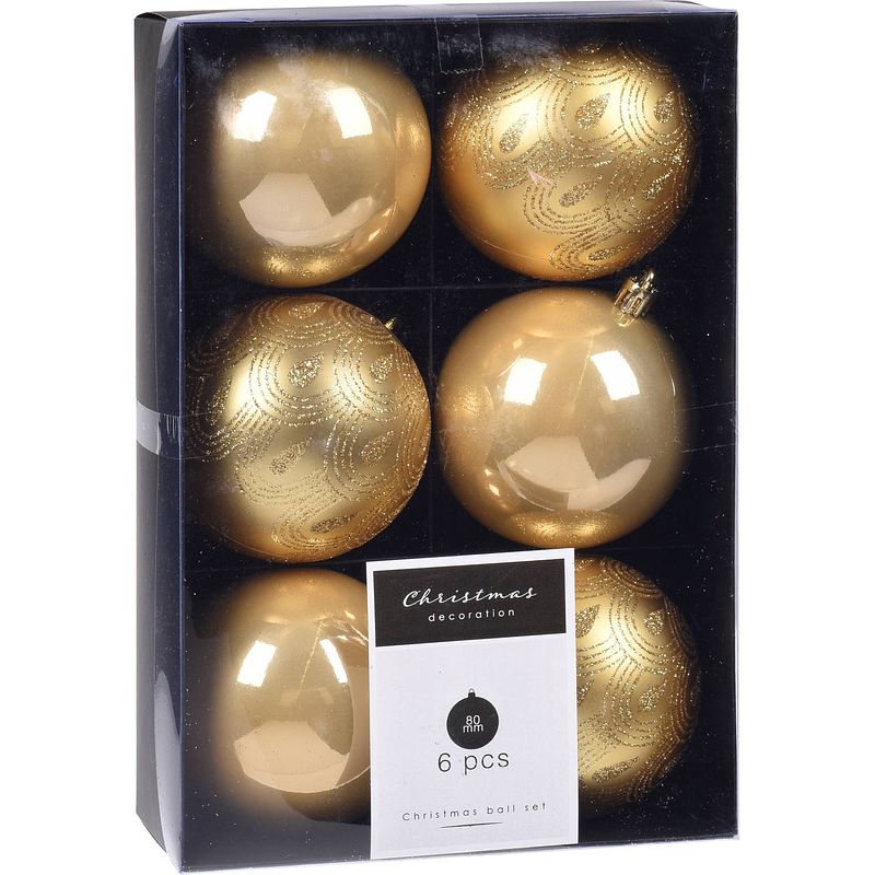 Foto van 12x kerstboomversiering luxe kunststof kerstballen goud 8 cm - kerstbal