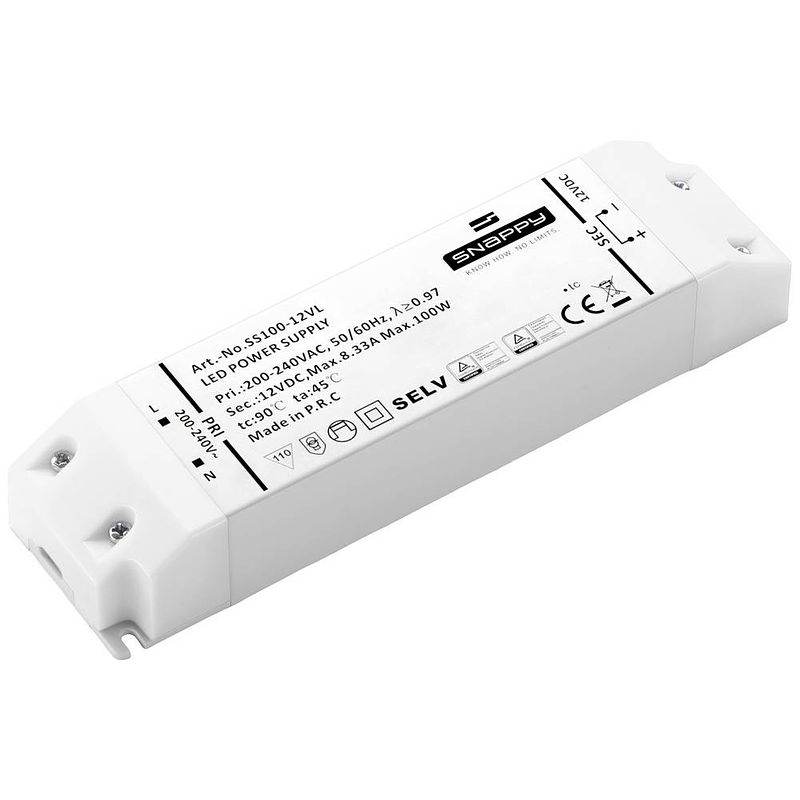 Foto van Dehner elektronik ss 100-12vl led-transformator, led-driver constante spanning 100 w 8.3 a 12 v/dc overbelastingsbescherming, overspanning, geschikt voor