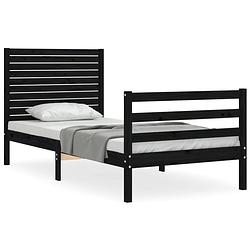 Foto van The living store massief grenenhouten bedframe - 205.5 x 105.5 x 100 cm - functioneel hoofd- en voeteneinde - zwart