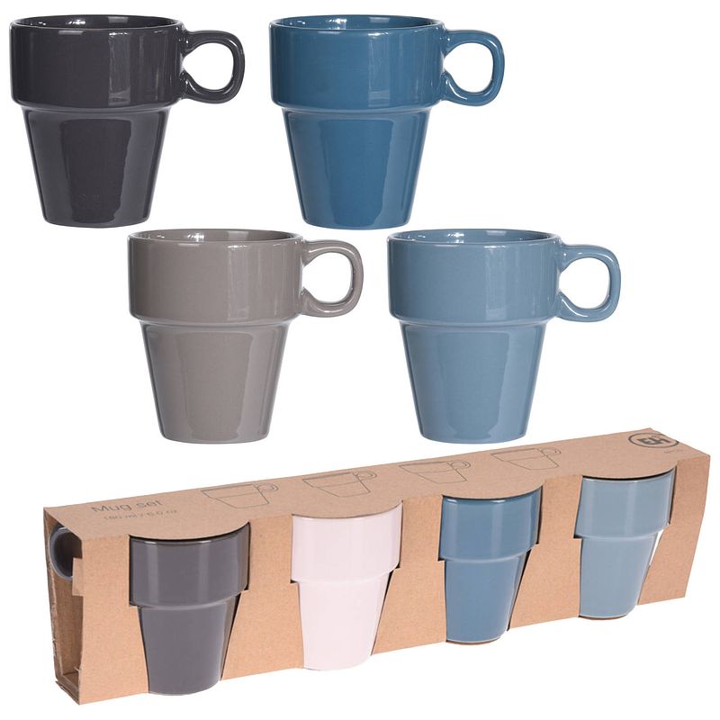 Foto van Excellent houseware koffie/thee mokken- 8x - stapelbaar- aardewerk - 180 ml - bekers