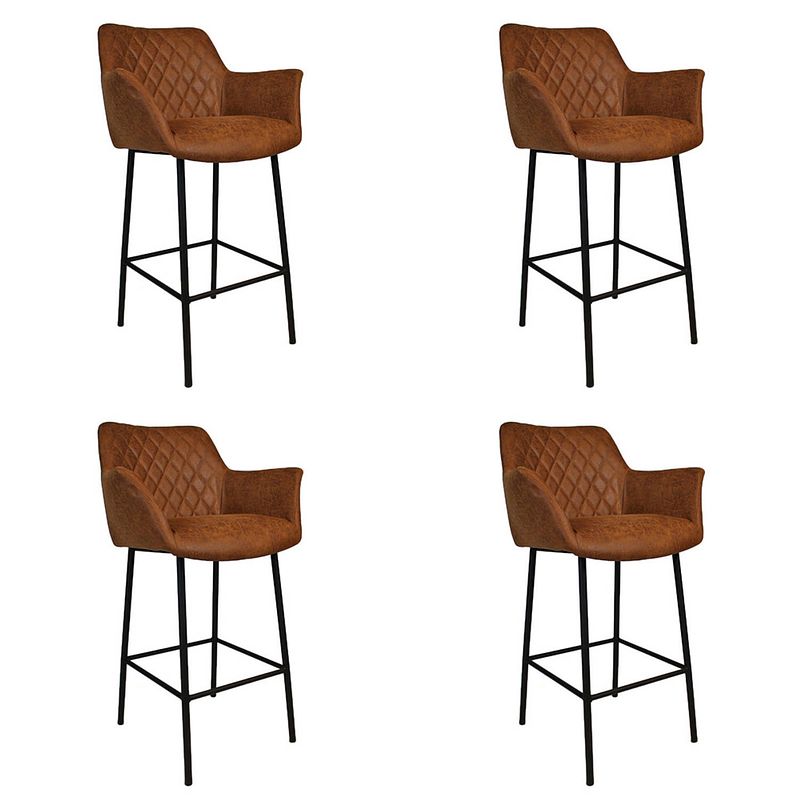 Foto van Bronx71 industriële barstoel club cognac eco leer 78 cm - barkrukken set van 4.