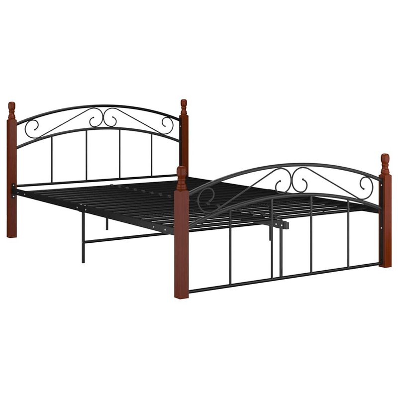 Foto van The living store metalen bedframe - zwart/donkerhout - 210 x 147 x 90 cm - montage vereist