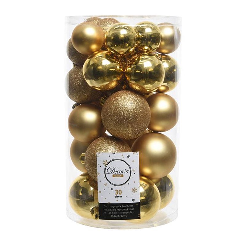 Foto van Decoris - kerstbal plastic gl-mt-glitter licht goud